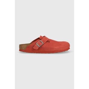Semišové pantofle Birkenstock Boston Corduroy dámské, oranžová barva, 1025689