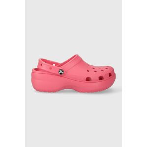 Pantofle Crocs Classic Platform Clog dámské, růžová barva, na platformě, 206750