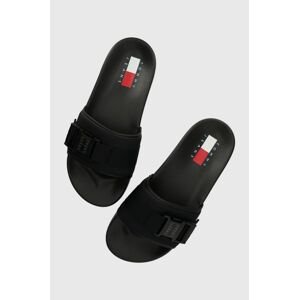 Pantofle Tommy Jeans TJM BUCKE POOL SLIDE pánské, černá barva, EM0EM01338