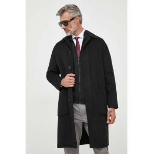 Vlněný kabát Calvin Klein černá barva, přechodný, oversize