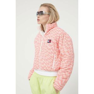 Oboustranná bunda Tommy Jeans dámská, růžová barva, zimní