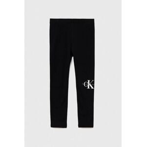 Dětské legíny Calvin Klein Jeans černá barva, s potiskem