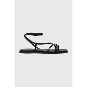 Kožené sandály Calvin Klein SQUARED SANDAL dámské, černá barva, HW0HW01603