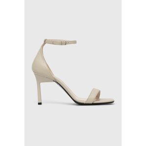 Kožené sandály Calvin Klein GEO STILETTO SANDAL béžová barva, HW0HW01610