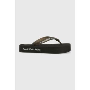 Žabky Calvin Klein Jeans BEACH SANDAL FLATFOR dámské, černá barva, na platformě, YW0YW01092