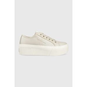 Tenisky Calvin Klein Jeans CUPSOLE FLATFORM NY béžová barva, YW0YW01221