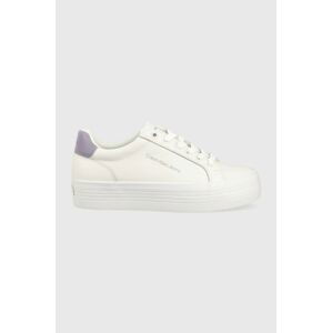 Kožené sneakers boty Calvin Klein Jeans VULC FLATFORM LACEUP bílá barva, YW0YW01223