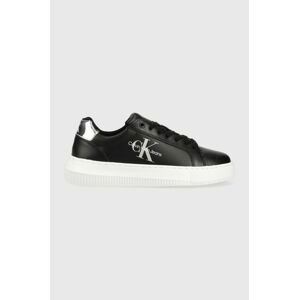 Kožené sneakers boty Calvin Klein Jeans CHUNKY CUPSOLE MONO černá barva, YW0YW01224