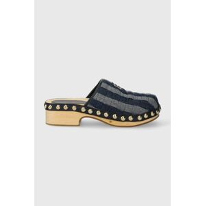 Pantofle Tommy Hilfiger TH DENIM CONTRAST CLOG dámské, tmavomodrá barva, na platformě, FW0FW07410