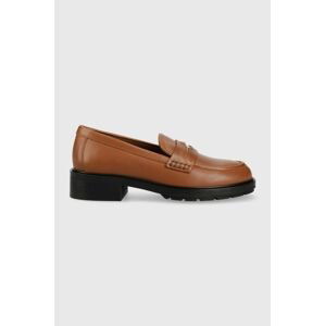 Kožené mokasíny Tommy Hilfiger TH ICONIC LOAFER dámské, hnědá barva, na plochém podpatku, FW0FW07412