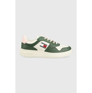 Kožené sneakers boty Tommy Jeans TJW RETRO BASKET LEATHER zelená barva, EN0EN02204