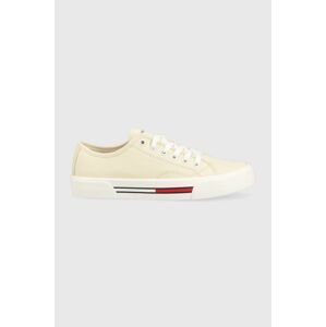 Tenisky Tommy Jeans TJW LOW CUT CANVAS dámské, žlutá barva, EN0EN02359