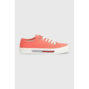 Tenisky Tommy Jeans TJW LOW CUT CANVAS dámské, oranžová barva, EN0EN02359