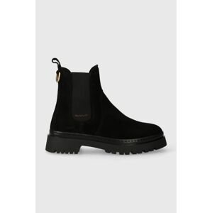 Semišové kotníkové boty Gant Aligrey dámské, černá barva, na plochém podpatku, 27553441.G00