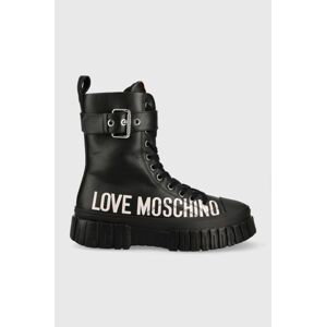 Kožené kotníkové boty Love Moschino dámské, černá barva, na plochém podpatku, JA15695G1HIA0000