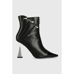 Kožené kotníkové boty Karl Lagerfeld DEBUT dámské, černá barva, na podpatku, KL32063