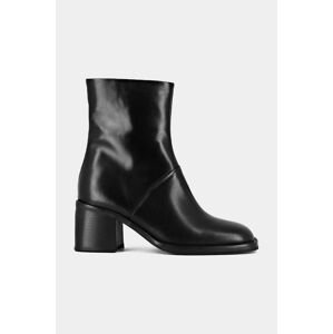Kožené kotníkové boty Jonak DIOUMA CUIR dámské, černá barva, na podpatku, 3300216