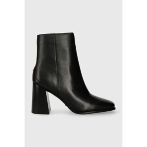 Kožené kotníkové boty Guess YORK dámské, černá barva, na podpatku, FL8YOK LEA10