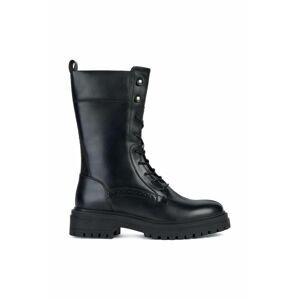 Kožené kotníkové boty Geox D IRIDEA E dámské, černá barva, na plochém podpatku, D36HRE 00043 C9999