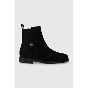 Semišové boty Tommy Hilfiger TOMMY ESSENTIALS BOOT dámské, černá barva, na plochém podpatku, FW0FW07474