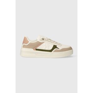 Kožené sneakers boty Tommy Hilfiger ESSENTIAL BASKET SNEAKER béžová barva, FW0FW07563