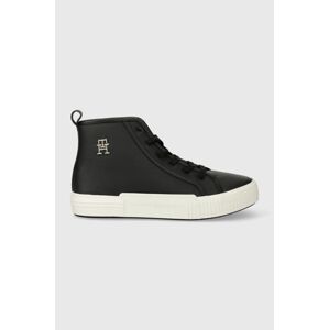 Kožené sneakers boty Tommy Hilfiger VULC TH LEATHER SNEAKER HI černá barva, FW0FW07550