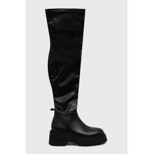 Kozačky Tommy Jeans TJW OVER THE KNEE BOOTS dámské, černá barva, na platformě, EN0EN02254