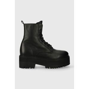 Kožené workery Tommy Jeans TJW BOOT ZIP UP dámské, černá barva, na plochém podpatku, EN0EN02305