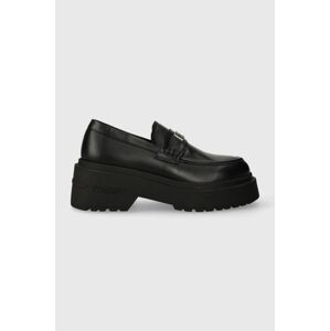 Kožené mokasíny Tommy Jeans TJW CHUNKY LOAFER dámské, černá barva, na platformě, EN0EN02320