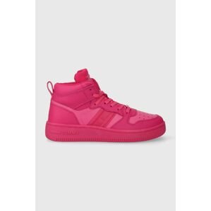 Kožené sneakers boty Tommy Jeans TJW RETRO BASKET MC WL růžová barva, EN0EN02398