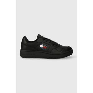 Kožené sneakers boty Tommy Jeans TJW RETRO BASKET ESS černá barva, EN0EN02434
