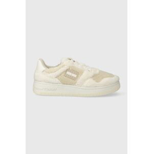 Sneakers boty Tommy Jeans TJW RETRO BASKET WARM bílá barva, EN0EN02441