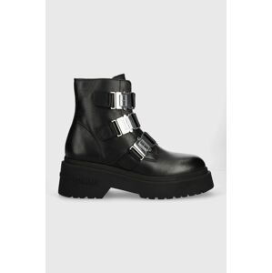 Kožené kotníkové boty Tommy Jeans TJW CHUNKY BOOT HARDWARE dámské, černá barva, na platformě, EN0EN02443