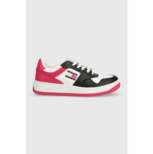 Sneakers boty Tommy Jeans TJW RETRO BASKET LEATHER růžová barva, EN0EN02532