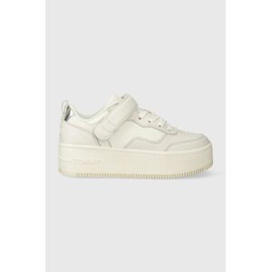 Kožené sneakers boty Tommy Jeans TJW FLATFORM VELCRO bílá barva, EN0EN02539