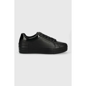 Kožené sneakers boty Calvin Klein Jeans BOLD VULC FLATF LOW LACEUP LTH W černá barva, YW0YW01105