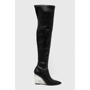 Kozačky Karl Lagerfeld ICE WEDGE dámské, černá barva, na klínku, KL34680