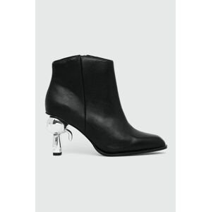 Kožené kotníkové boty Karl Lagerfeld IKON HEEL dámské, černá barva, na podpatku, KL39035
