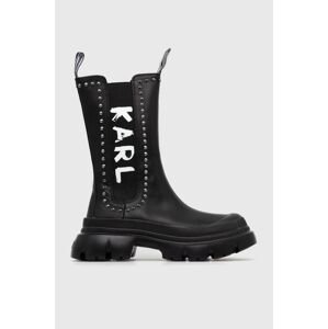Kožené kotníkové boty Karl Lagerfeld TREKKA MAX KC dámské, černá barva, na platformě, KL43591