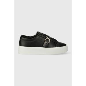 Kožené sneakers boty Calvin Klein FLATFORM CUPSOLE LACE UP W/HW WL černá barva, HW0HW01671