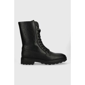 Farmářky Calvin Klein CLEAT COMBAT BOOT - EPI MONO MIX dámské, černá barva, na platformě, HW0HW01713