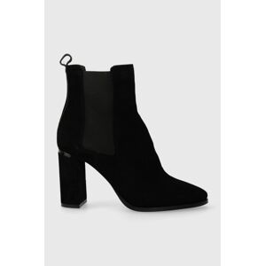 Semišové kotníkové boty Calvin Klein CUP HEEL CHELSEA BOOT 80-SUE dámské, černá barva, na podpatku, HW0HW01714