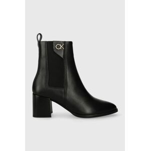 Kožené kotníkové boty Calvin Klein ALMOND CHELSEA BOOT W/HW 55 dámské, černá barva, na podpatku, HW0HW01814