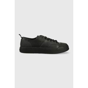 Kožené sneakers boty Calvin Klein LOW TOP LACE UP LTH černá barva, HM0HM01045