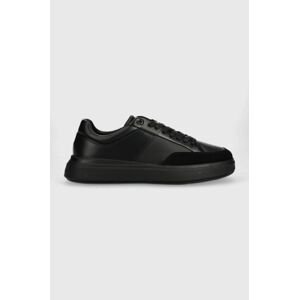 Kožené sneakers boty Calvin Klein LOW TOP LACE UP LTH černá barva, HM0HM01047
