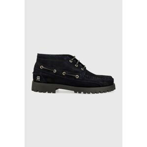 Semišové polobotky Tommy Hilfiger TH BOAT BOOT CLASSIC pánské, tmavomodrá barva, FM0FM04684