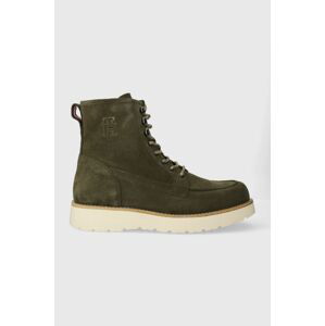 Semišové boty Tommy Hilfiger TH AMERICAN SUEDE BOOT pánské, zelená barva, FM0FM04667