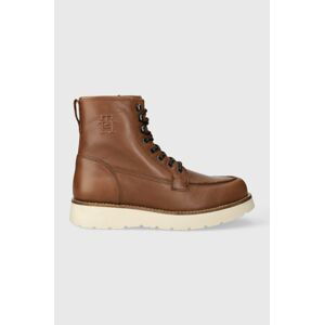 Kožené boty Tommy Hilfiger TH AMERICAN WARM LEATHER BOOT pánské, hnědá barva, FM0FM04668