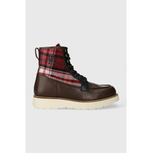 Boty Tommy Hilfiger TH AMERICAN MIX CHECK BOOT pánské, hnědá barva, FM0FM04750