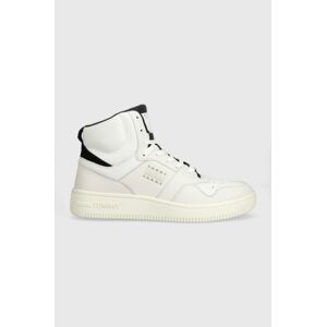 Kožené sneakers boty Tommy Jeans TJM BASKET MID LEATHER bílá barva, EM0EM01258
